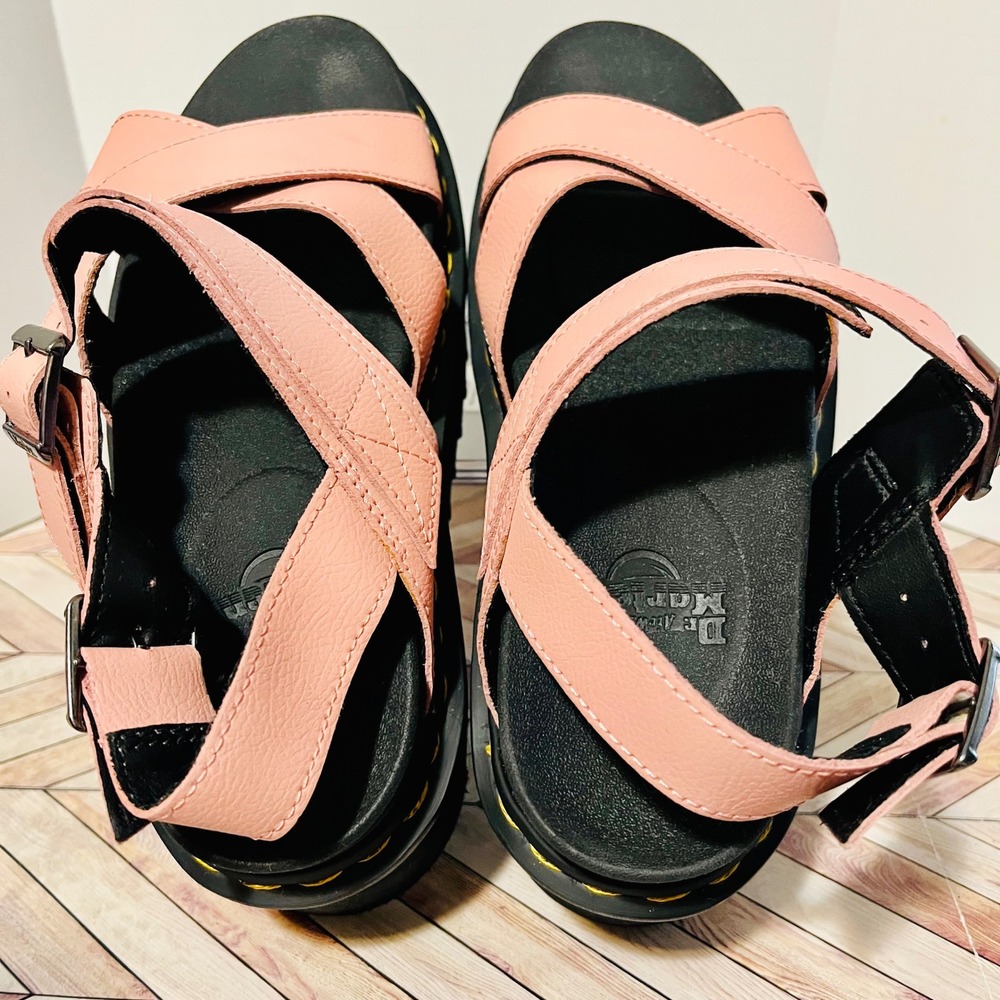 Dr Martens Voss II Athena Peach Beige Leather Women 7 Sandals Strap Platform - Picture 4 of 11